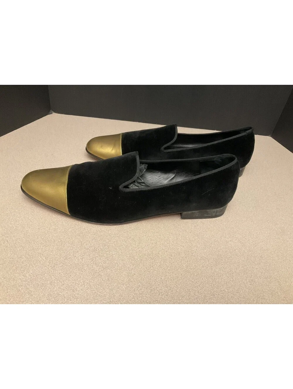 Mens Lolu London Velvet Black/Gold Cap Toe Loafers. Size 14. Nice Shoes!!!